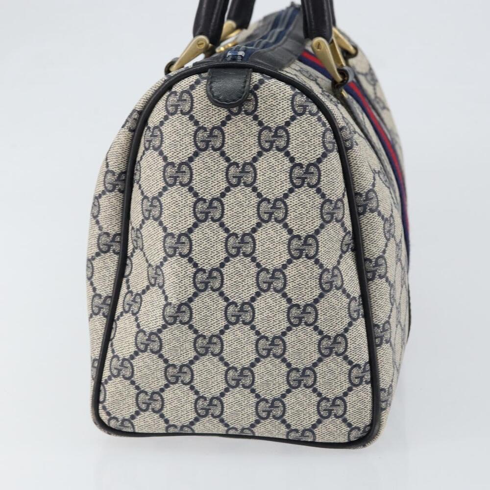 GUCCI GG Supreme Sherry Line Boston Bag PVC Navy Gold Red Auth 153368 - Picture 4 of 16